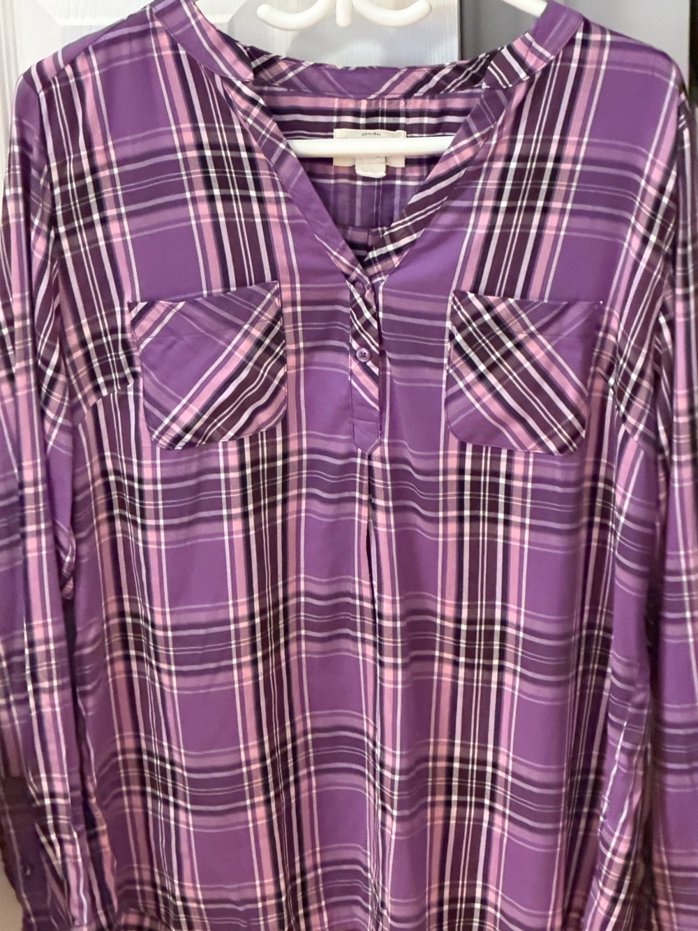Weatherproof Vintage Purple Plaid Popover Blouse Size XL